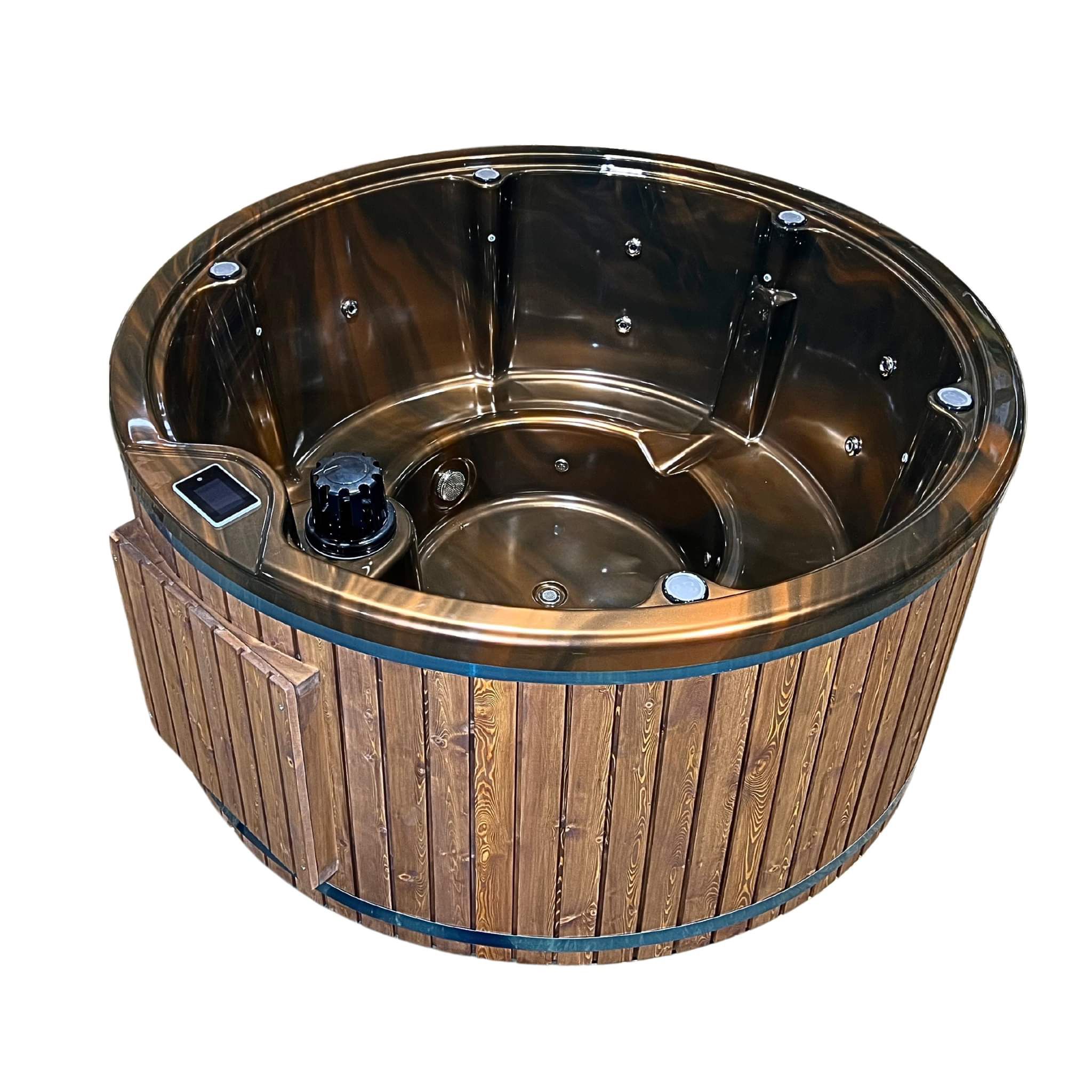 Vasca idromassaggio rivestita in legno ed vasca da bagno da esterno riscaldatile