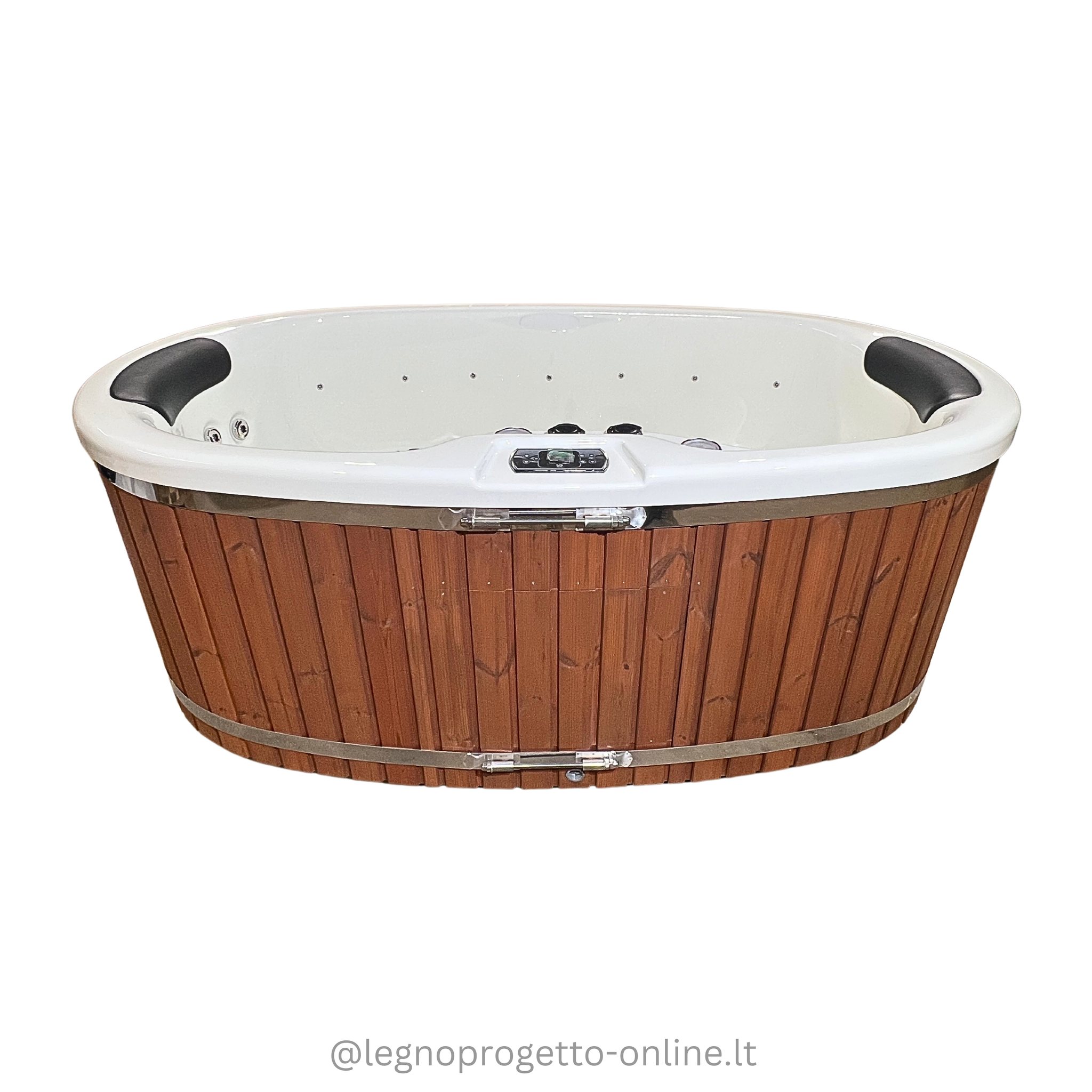 Vasca Ofuro ONYX ovale per due persone, lussuosa in acrilico e rivestita in legno, dotata di 18 idrogetti, cromoterapia e riscaldamento GECKO
