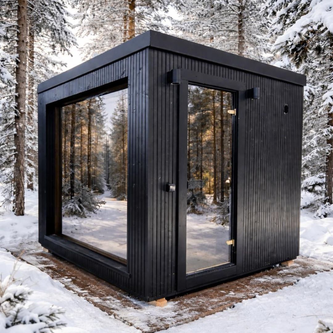Aroma di Benessere: Sauna Frame Finlandese da Esterno – Modello Moderno e Minimalista con Struttura Isolata 245×245 cm e Stufa Harvia